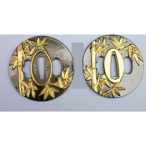 ALLOY GUARD TSUBA FOR JAPANESE SAMURAI SWORD KATANA ACCESSORY W/ BAMBOO