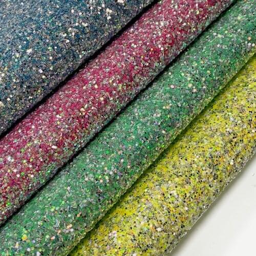 Multicolored Colorful Sparkling Chunky Glitter Faux Leather Fabric Velvet Backing For Shoes/Bags/Wallets/DIY Accessories