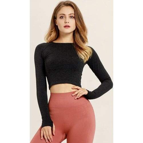 Yoga Shirts Women Long Sleeve Cropped Gym Tops Fitness Running Workout Sport T-Shirts Sports Wear