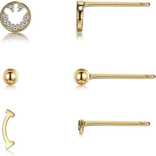 SILVERHOO Sterling Silver 925 Jewelry Devious Letter I & Round Bead Clear CZ Smiley Earrings Sets For Women Golden Stud Earring