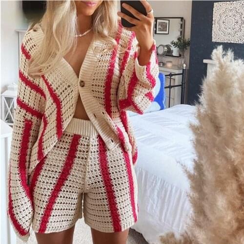 Women Casual Knitted Loose Cardigan Striped V Neck Long Sleeve Oversized Outerwear Coat Autumn Fashion Y2K Sweater Top