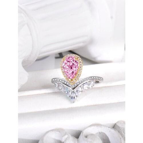 100% 925 Sterling Silver Crown Pink Zircon Diamond Rings， Women Party Fashion Ring 2021 New Jewelry，Ring Luxury
