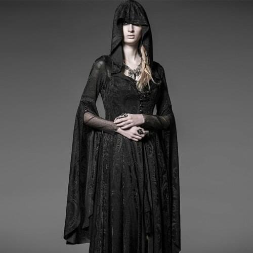 New woman punk jacquard Halloween dress Europe long Hooded Dress slim 2016 mysterious Gothic witch costumes Priestess cloak