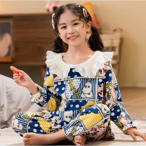 Winter Kids Pijamas Flannel Sleepwear Girls Boys Pyjamas Warm Children Pajama Sets 3-13T Baby Clothes Nightwear Cartoon Homewear