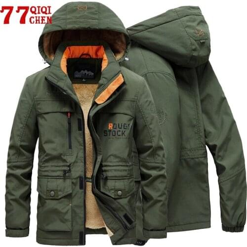 Winter Jacket Men Fleece Wool Warm Army Hooded Parka Male Multi-Pocket Windbreaker Cargo Bomber Outdoor Coats Chaquetas 5XL
