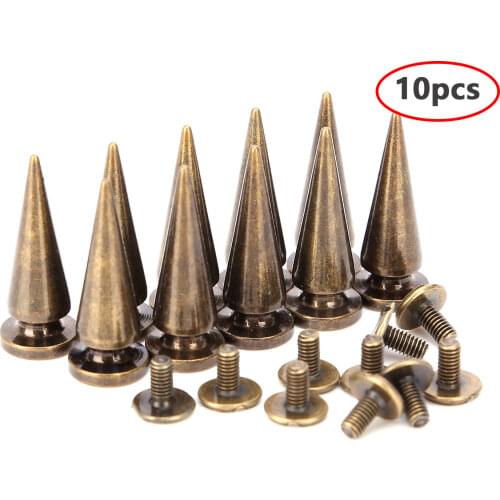 10Pcs 10x26MM Metal Cone Spikes Punk Screw Rivets Studs DIY Crafts Leather Shoes Jacket Belt Garment Rivets Spikes Decor Nail