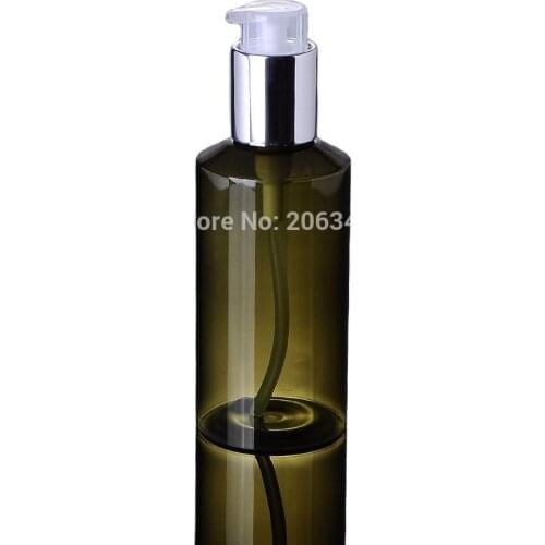100ml GREEN/BROWN PET BOTTLE or toilet water bottle or lotion bottle with shiny silver press pump