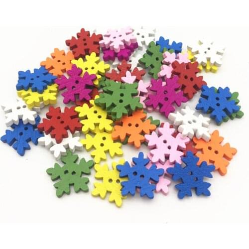 100pcs 18mm Wood Christmas Snowflake Shaped Buttons Mixed 2-Hole Button Crafts Embellishments Scrapbooking