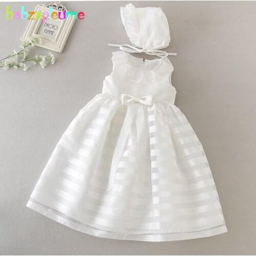 2Piece Summer Newborn Clothes For Baby Girl Dresses Party And Wedding Lace Sleeveless Baptism Princess Birthday Dress+Hat 1900-1