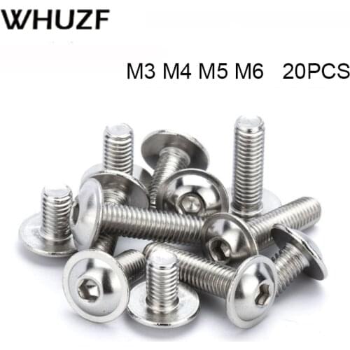 20pcs M3 M4 M5 M6 304 Stainless Steel Half Round Button Flange Head With Washer Inner Hex Socket Allen Screws Bolt
