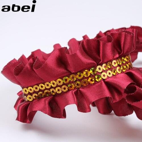 5yards/lot 4cm Burgundy Satin Ribbon Sequined Lace DIY Garments Accessories Sewing Dress Edge Wrapping Fabric Supplier