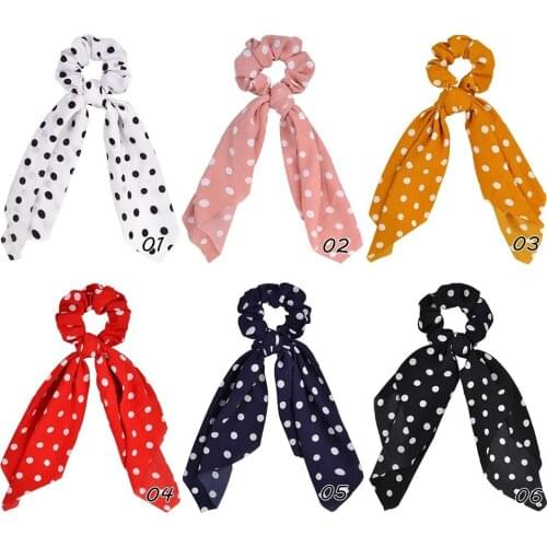 6 Pcs/Lot, Polka Dot Chiffon Fabric Bow Women Hair Scrunchies Ponytail Holder Girls Hair Ties Hair Accessories