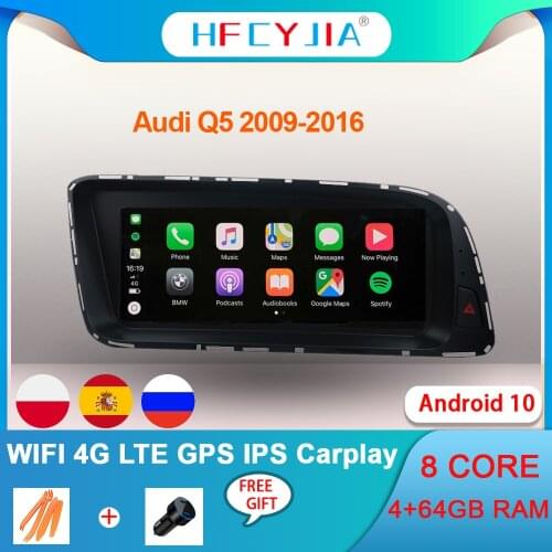 8 Core Android 10 System Car Monitor IPS Screen For Audi Q5 2009-2016 Google WIFI 4G BT Carplay 4+64G RAM GPS Navi Radio
