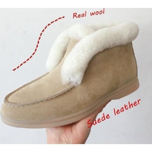 Ankle boots cow-suede-leather boots natural-fur Warm winter boots Slip-on snow boots for women