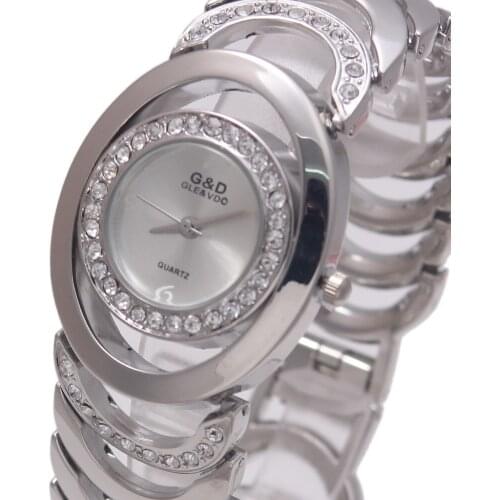 WA142 Luxury G&D Wome Quartz Wristwatches Stainless Steel Relojes Mujer Silver Ladies Bracelet Watch Relogio Feminino