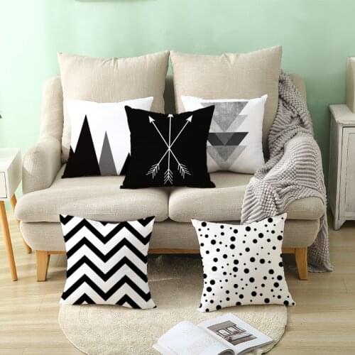 Black White Geometric Polyester Peachskin Pillow Cover Sofa Cushion Home Decorative Geometric Hugging Pillowcase Kussensloop
