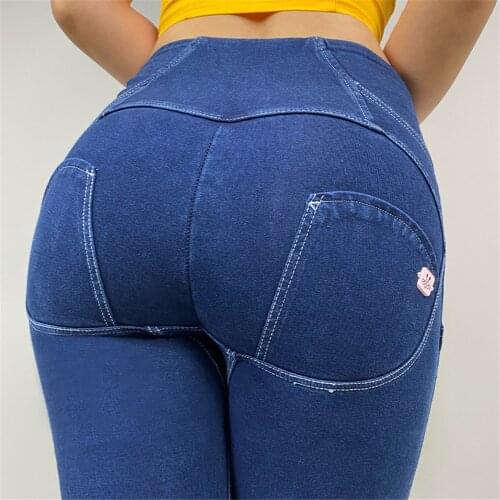Melody High Waist Yoga Pants Dark Blue Pull On Stretch Slim Fit High Rise Stretch Jeans Booty Shaping Women Skinny Denim Jeggin