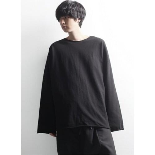 Long sleeve t-shirt mens trendy super fire loose and versatile port style solid color base shirt trendy brand hoodless top