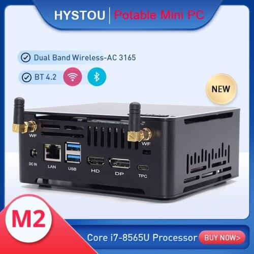 HYSTOU Fan Gaming Mini PC Intel Core i7 8565U Windows 10 HD DP Dual 4K Type C USB 3.0 Palm-sized 4 Core Mini Pc Computer wifi BT