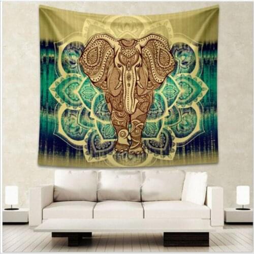 Indian Elephant Tapestry Aubusson Colored Printed Decor Mandala Religious Wall Carpet Bohemia Beach Blanket Mat Bedspread
