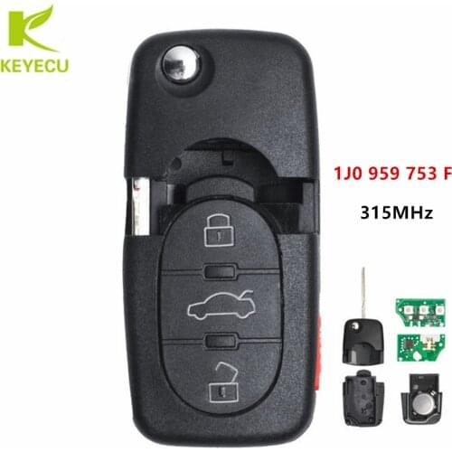 KEYECU Folding Remote Key 3+1 Button 315MHz 1J0 959 753 F With ID48 Chip For Volkswagen Jetta Beetle Passat Golf 1998-2001