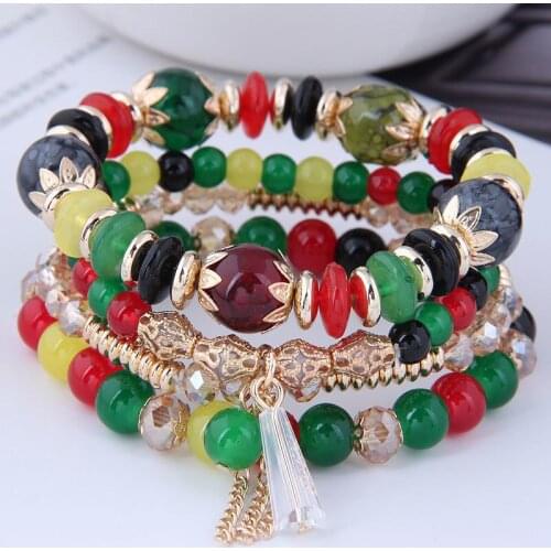 Fashion Women Charms Bracelets Bijoux Fashion Chain Tassel Crystal Beads Cuff Bracelets Bangles Vintage Multilayer Jewelry