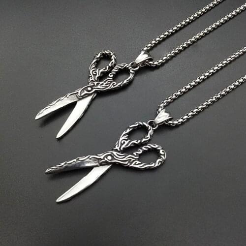 Fashion scissors pendant punk necklace vintage stainless steel casting rock scissors stainless steel jewelry hot sale