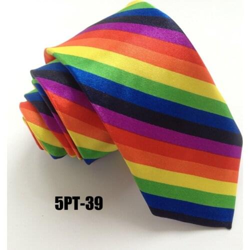 5cm Fashion Men Skinny Tie Stylish Striped Necktie with Colorful Rainbow Stripes