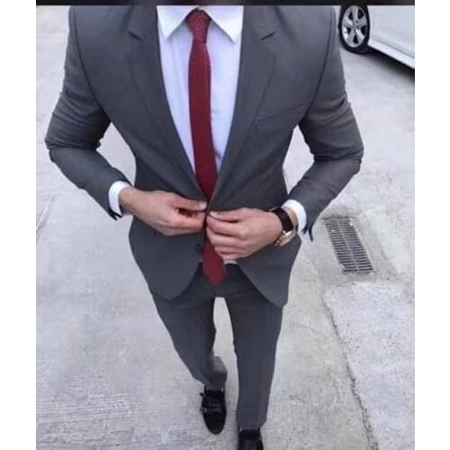 Latest design grey wedding suits for men Slim Fit Fashion Suit 2 Piece Cutsom Groom Tuxedo Prom Tailor Made Men Suit With Pants