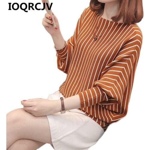 2019 Autumn Winter New Bat sleeve Sweater Women Fashion Jumper Casual Stripe Pullover Knitted Sweaters Female Tops Femme R712