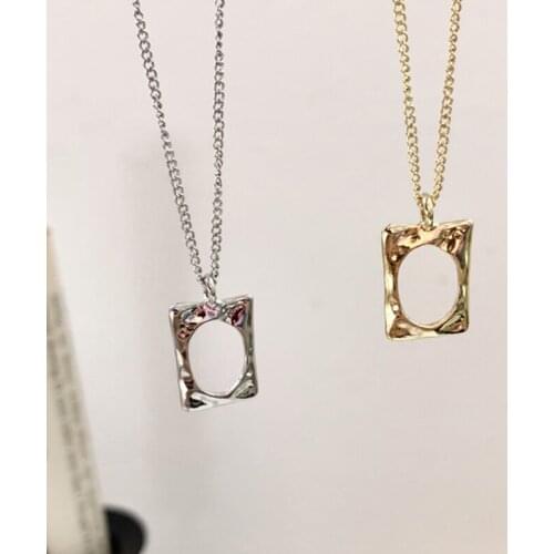 Simple Gold Silver Color Choker Chain Necklaces Geometric Hollow Square Frame Pattern Pendant Necklace for Women Girls Gifts