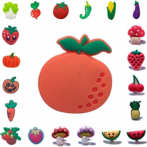 1pcs Fruit Vegetables Cartoon PVC Cartoon Shoe Charms Shoe decoration Buckles Accessories Fit Bracelets JIBZ Kids Gifts