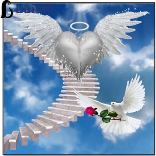 Full Square Diamond painting Peace Dove pigeon rose heart wing stairs Diamond embroidery Cross stitch Full Round Diamond mosaic