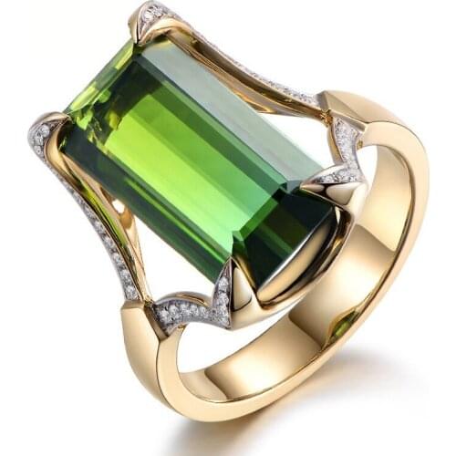 Luxury Big green Gem rings Jewelry Gold Color Rectangle Stone finger rings New Women Engagement Wedding Fashion Accessories