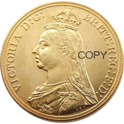 UK 1887 Queen Victoria Gold Five Pounds Gold Plated Copy Coin