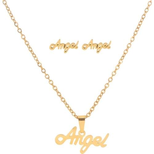 Julie Wang Stainless Steel Necklace Earrings Jewelry Set Golden Butterfly Angle Pig Heart Paw Family Women Girl Party Gifts