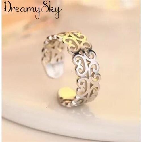 Bijoux Vintage Silver Color Hollow Rings For Girl Ladies Adjustable Size Statement Ring Wedding Party Jewelry Anillos