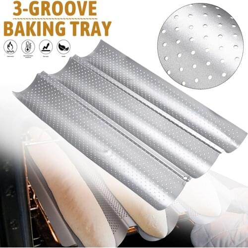 1PC Kitchen Non-stick French Stick Baking Pan Baguette Baking Tray Bakeware Tool Carbon Steel Coating DIY Bread Toast Mold