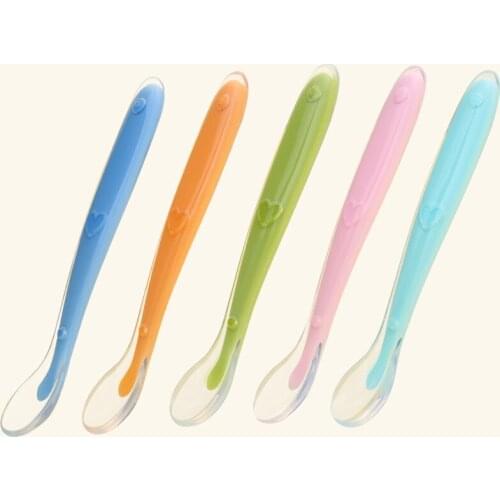 1PC Baby Soft Silicone Spoon Candy Color Temperature Sensing Spoon Children Food Baby Feeding Tools