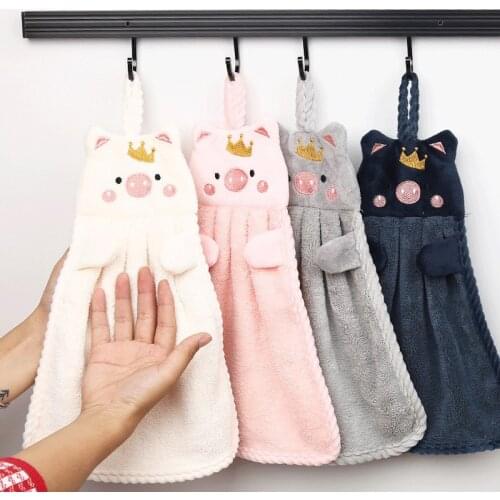 1pc Coral Velvet Embroidery Handkerchief Soft Hand Towel Absorbent Cloth Dishcloths Hanging Cloth Kitchen Bathroom Accessories