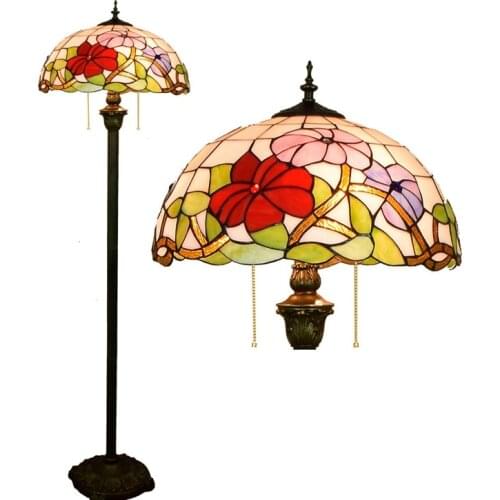 16inch Tiffany red rose flower Stained Glass floor lamp E27 110-240V for Home Parlor Dining bed Room