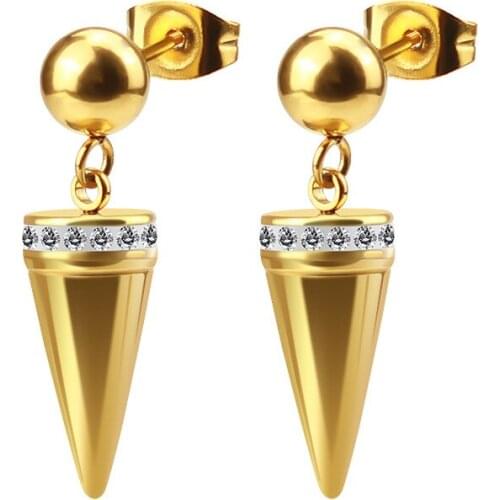 Simple Design Zircon Cone Dangle Earrings Stainless Steel For Women Girls Fashion Geometric Stud Ear Jewelry Gifts 2 Pieces
