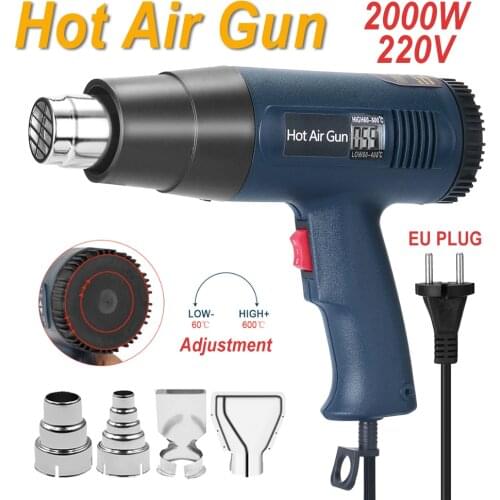 2021 NEW 2000W 220V EU Industrial Electric Hot Air Gun Thermoregulator Heat Guns LCD Display Shrink Wrapping Thermal power tool