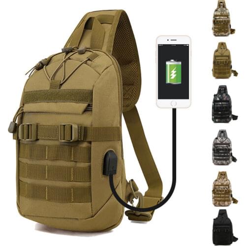 2021 Tactical USB Charging Chest Bag Military Army Airsoft Molle Shoulder Bags Fishing Camping Hiking Hunting Outdoor Backpack
