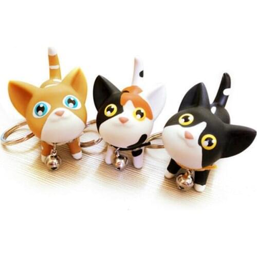 50PCS Multicolor Cute Cute Cat Keychain Animal Dolls Key Chain Baubles Pendant Shake Head Bell for kids Creative Jewelry Gift