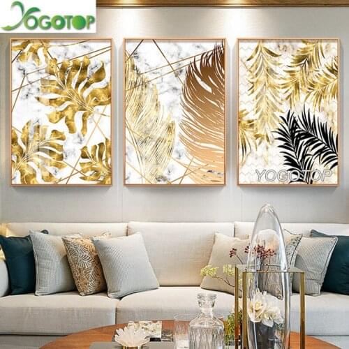 5D Diy Diamond painting cross stitch Diamond Embroidery 3pcs Golden leaf Full square round Diamond mosaic Rhinestone ML892