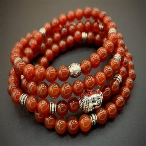 6MM Red Agate Gemstone Mala Bracelet 108 Beads Lucky Unisex Yoga Healing Buddhism Energy cuff Wrist
