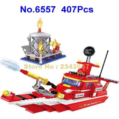 6557 407pcs Urban Fire Police Rescue Boat Ship 3 Building Block Toy