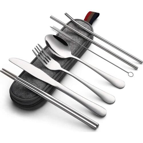 8-Piece Cutlery Travel Portable Utensils,Travel Camping Cutlery Set, Stainless Steel Flatware set including Chopsticks Straw Etc