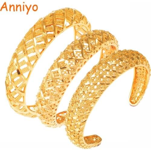 Anniyo African Cuff Bracelets Hollow Pattern Gold Color Dubai Arab Bangles Best Ethnic Jewelry Women Mama Mother Gift #160006
